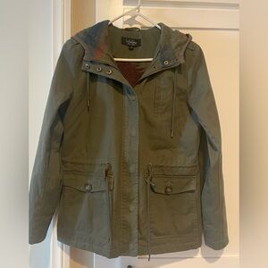 CoffeeShop Green Flannel Lined Utility Jacket with Hood Size S